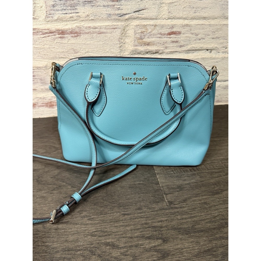 Kate‎ Spade Small Darcy Satchel Crossbody Tote Handbag Leather Stone Blue